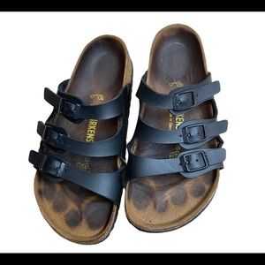 🔥BIRKENSTOCK 3 Black Leather Strap Sandal size36